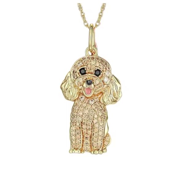 Adorable Gold Rhinestones Poodle Dog Necklace - Picture 1 of 7